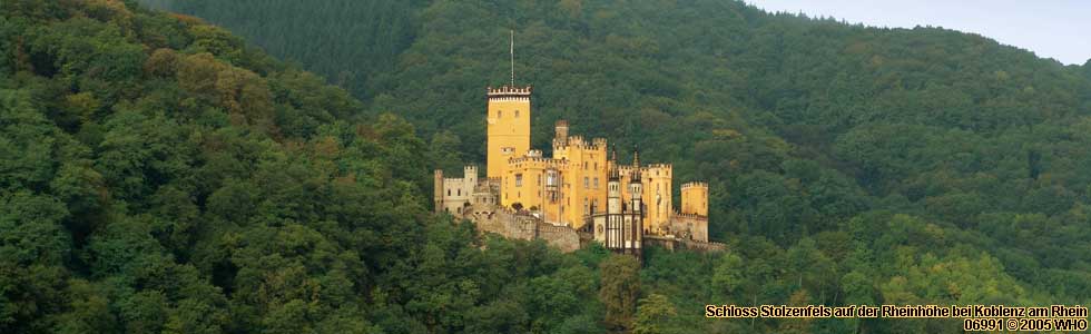 Castle Schloss Stolzenfels on the Rhine River Hills near Coblence on the Rhine River.